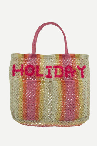 The Jacksons Monty Holiday Stripe 2 Pocket Jute Handbag, Berry