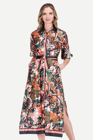 Jade Maxi Shirt Dress, Autumn Scroll