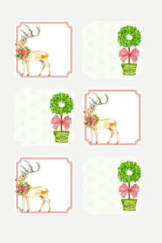 Rosanne Beck Collections, Die Cut Sticker Sheets, Deer w/ Holly and Red Bow Holly Topiary