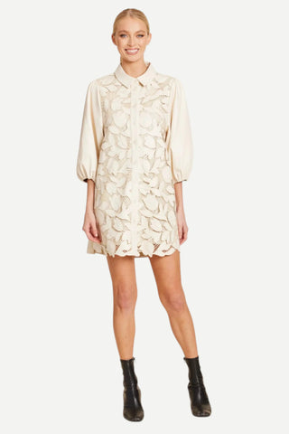 Dolce Cabo Vegan Leather Exaggerated Sleeve Dress, Floral Bone