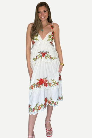 Mahila Jojo, Island White Embroidered Midi Dress
