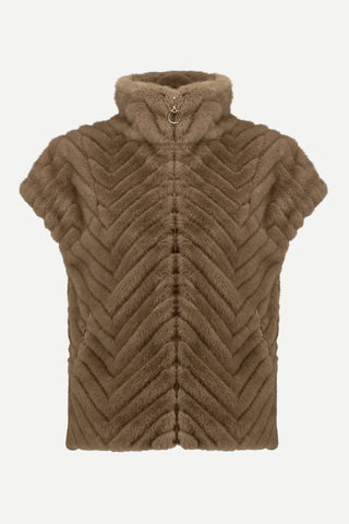 Joseph Ribkoff Chevron Faux Fur Mock Neck Vest, Mink