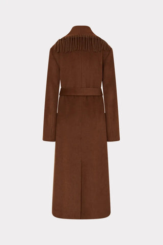 Milly Wyatt Fringe Wool Overcoat, Brown