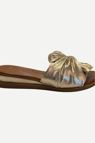 Tyche Sassy Leather Sandals, Metallic Gold