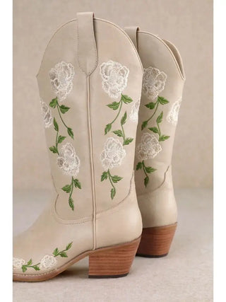 Miracle Miles Zana Embroidered Floral Western Boot, Beige Miracle Miles