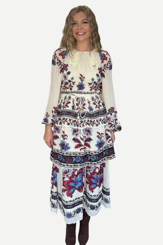 Farm Rio Cutout Long Sleeve Maxi Dress, Malu Winter White Farm Rio