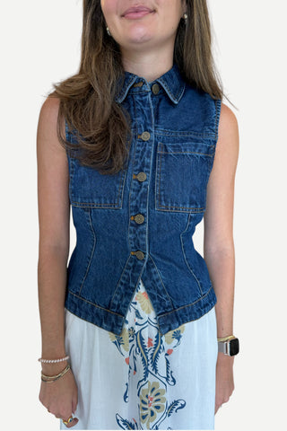Cleobella Franka Vest, Dark Denim