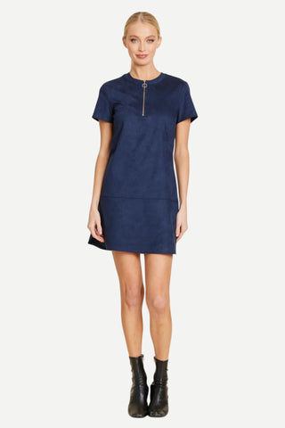 Dolce Cabo Faux Suede Zip Up Short Sleeve Dress, Navy