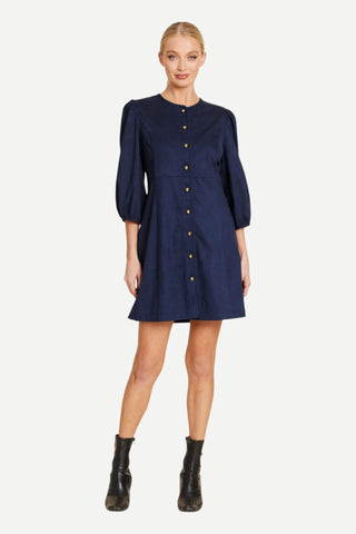 Dolce Cabo Faux Suede Gold Button Dress, Navy