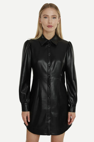 Dolce Cabo Vegan Leather Shirt Dress, Black