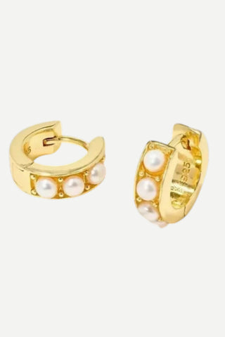 Allison Avery Wren Huggies Earrings, Small, Pearl/Gold Allison Avery