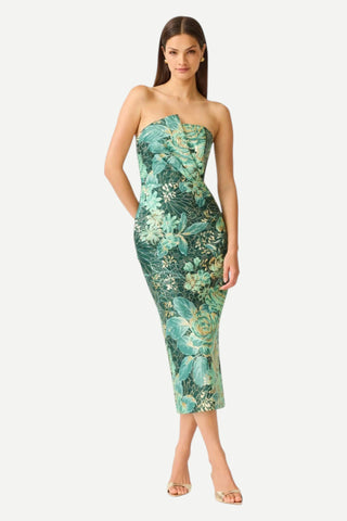 Elliatt Meliora Column Midi Dress, Green Floral