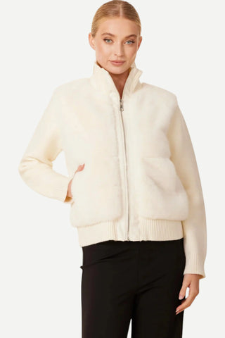 Dolce Cabo Faux Fur Vegan Leather Trim Leather Jacket, Creme