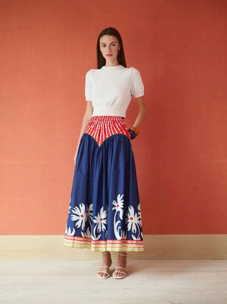 Brooks Ave Arched Skirt, Painter's Garden Navy