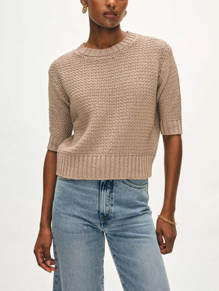 White + Warren Mercerized Cotton Textured Tee, Warm Stone