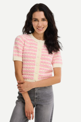 Allison Short Sleeved Adelle Cardigan, Pink Mulitcolor