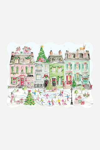 Rosanne Beck Collections Posh Die-Cut Placemat, Handpainted Snow Village Ice