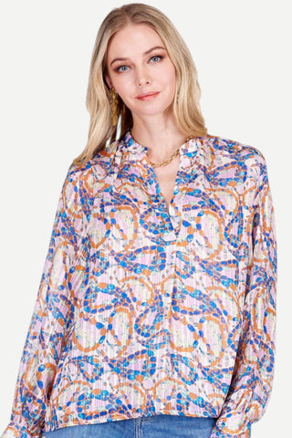 Joy Joy Placket V-Neck Top, Iridescent Flow