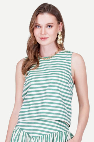 Joy Joy Back Zip Sleeveless Top, Green Stripe JOY JOY