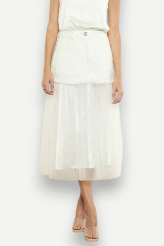Zero Degrees Celsius Tweed Twill Skirt, White Zero Degrees Celcius